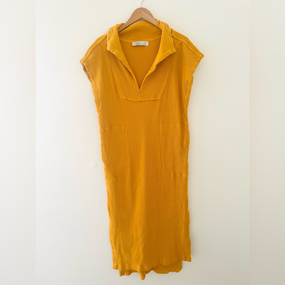 Free People FP Beach Ryan Golden Ribbed Midi Summer Dress - Picture 2 of 6